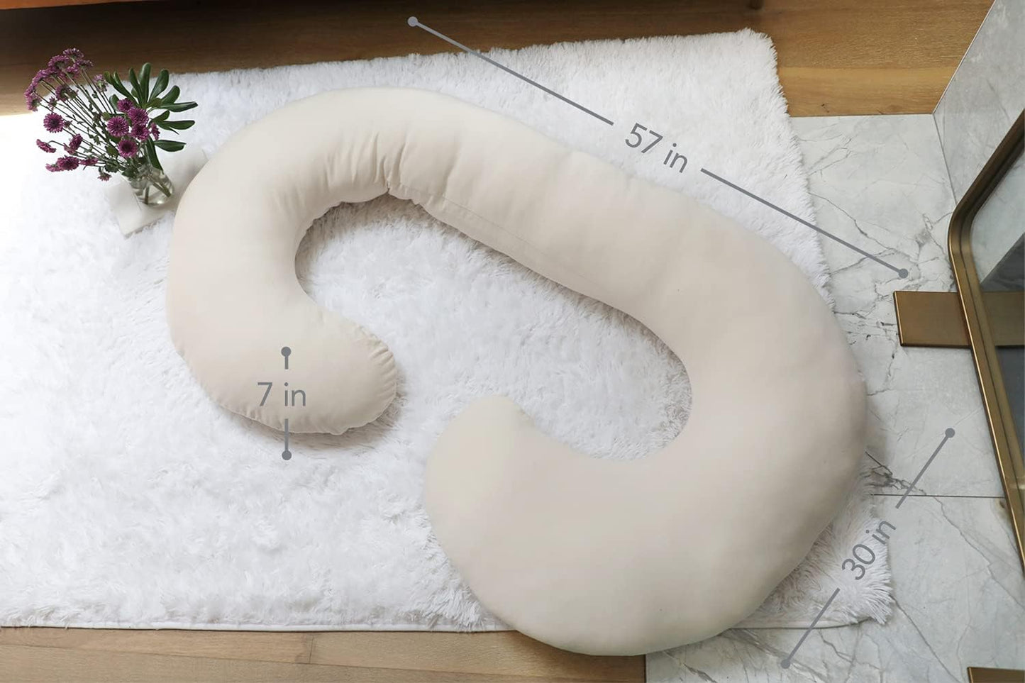 Pregnancy Pillows, C-Shape Full Body Pillow – Jersey Cover Beige – Pregnancy Pillows for Sleeping – Body Pillows for Adults, Maternity Pillow and Pregnancy Must Haves, New Mom Gifts