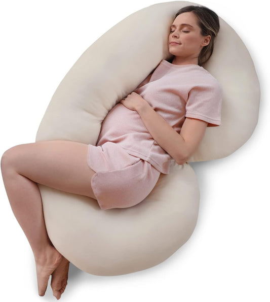 Pregnancy Pillows, C-Shape Full Body Pillow – Jersey Cover Beige – Pregnancy Pillows for Sleeping – Body Pillows for Adults, Maternity Pillow and Pregnancy Must Haves, New Mom Gifts
